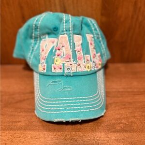 Teal Hey Yall Hat with Floral Embroidery
